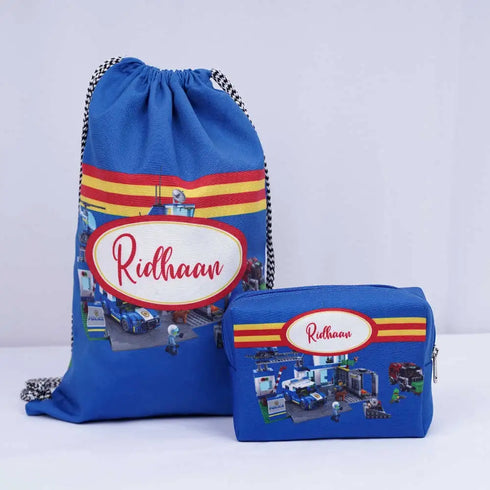 Personalized Drawstring Bag with Box Pouch Combo for Kids